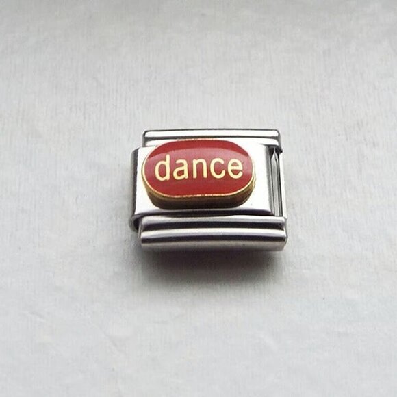 Dance on red enamel oval 9mm stainless steel Italian charm bracelet link new - Picture 1 of 2
